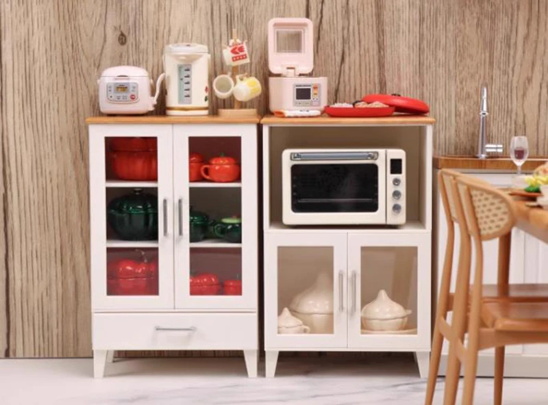 1/6 Dollhouse Miniature Items Wood Kitchen Combination Sideboard/storage Cabinet Kitchen Furniture Decoration Accessories