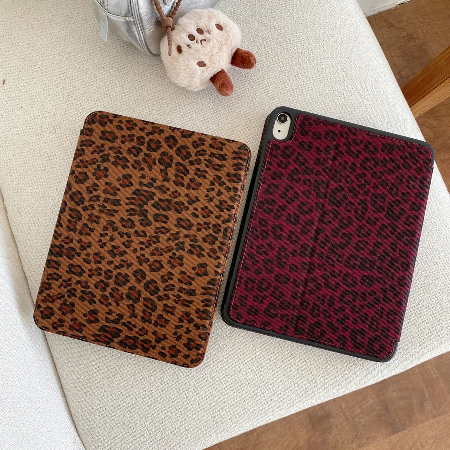 Leopard-Print Leather 3-Fold Stand Case