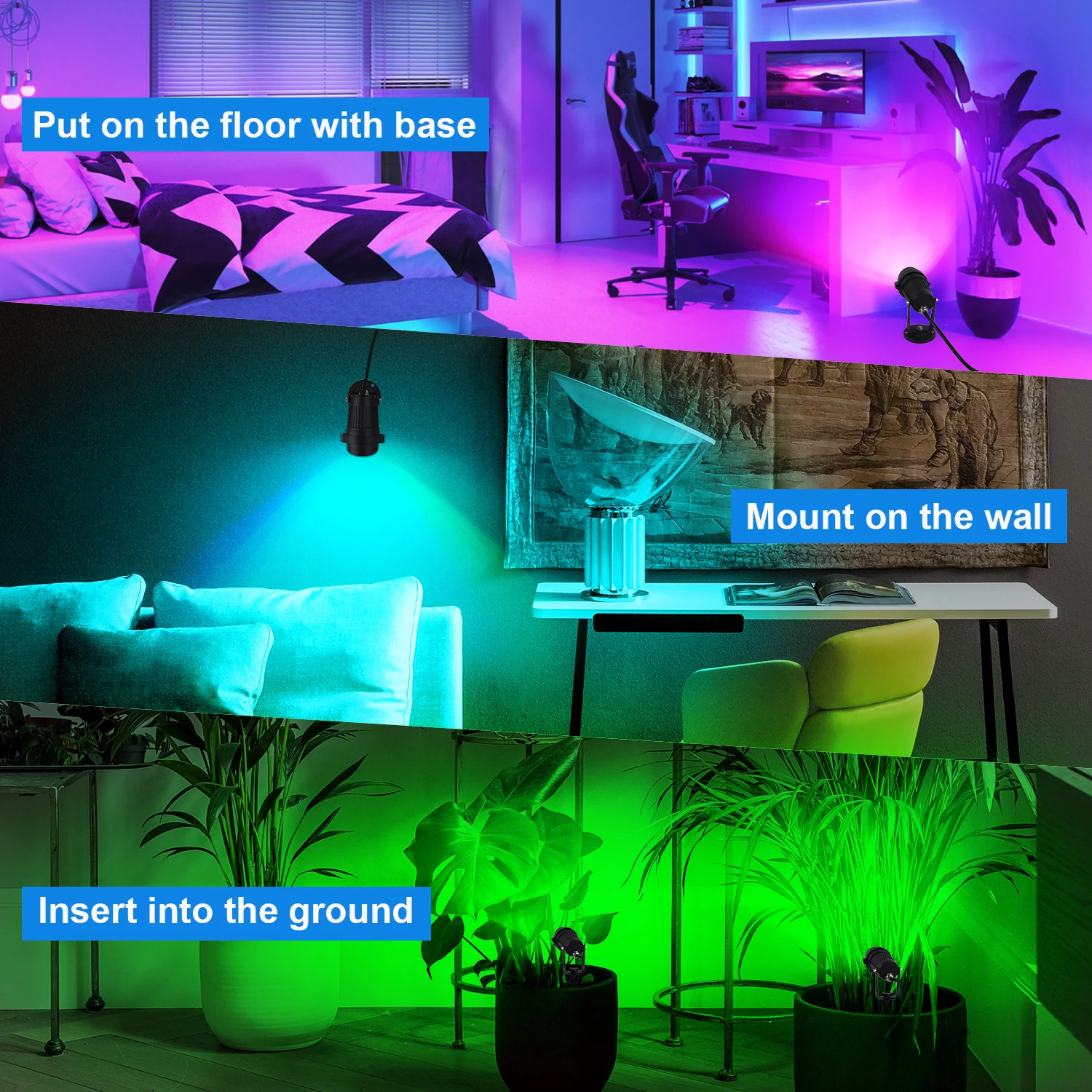 RGB Outdoor Spotlight Garden Landscape Decoration EU/US Plug Floodlight Waterproof Pathway Yard Spike Lawn Lamp 110V 220V Lighti 4