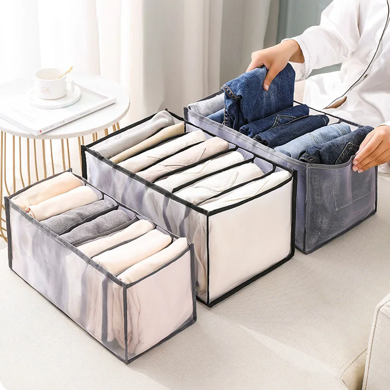 Caja de almacenamiento organizador pantalones de ropa interior de jeans  calcetines armario caja de separación de ropa camisa apilada cajón de  pantalones clasificador - AliExpress