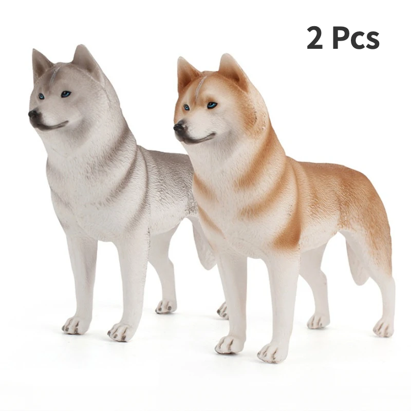 

OozDec 2 Pcs Simulated Husky Pet Dog Model Sled Dog Gray and Yellow Solid Model of The Canine Family Biharidae Children Toy