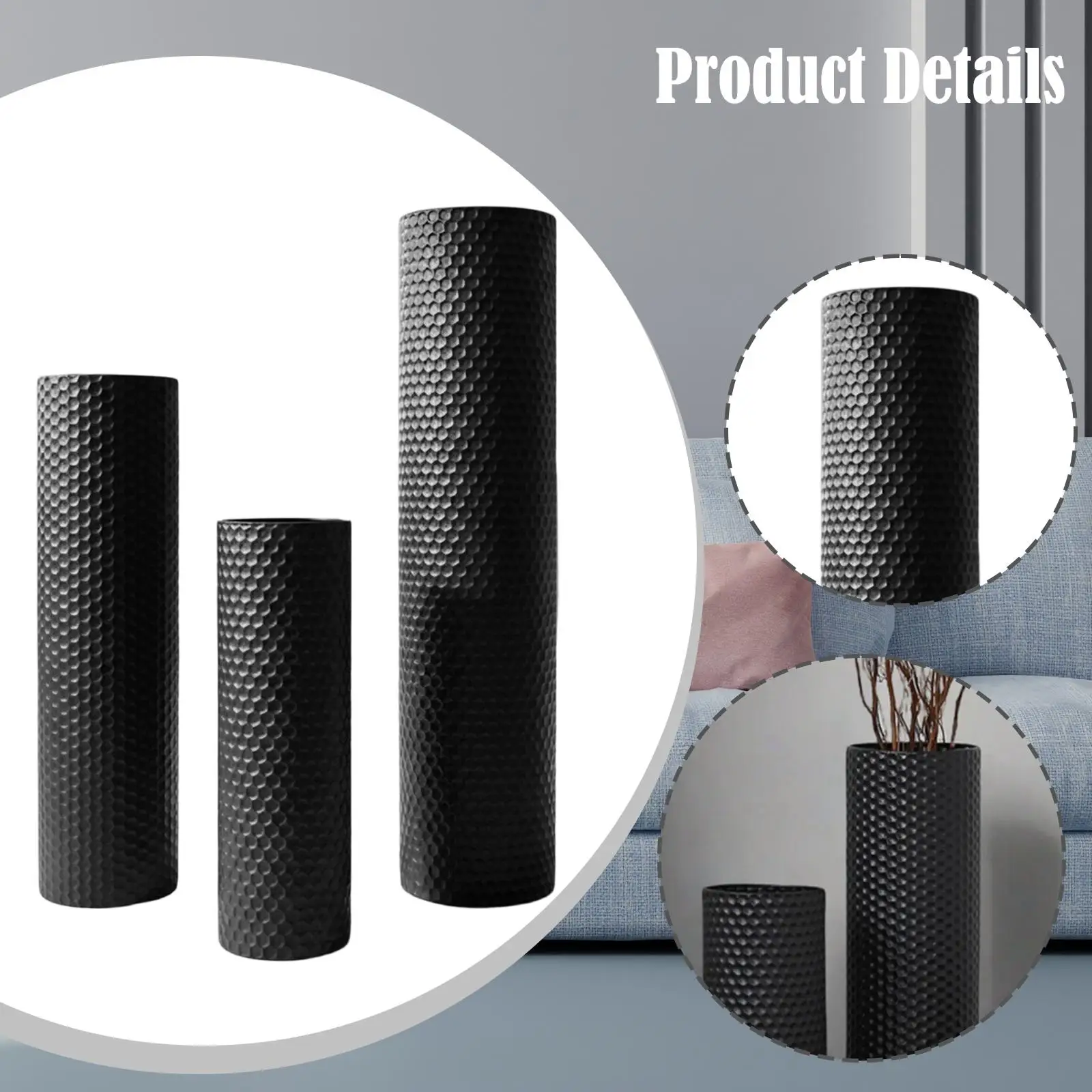 3Pcs Floor Vases Set Decorative Cylinder Vase Home Decor Stable Simple Flower Container for Office Corner Living Room Bedroom