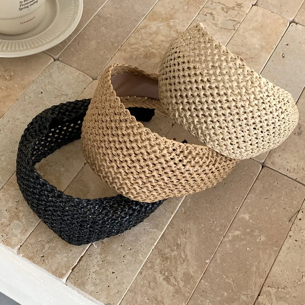 Fascia per capelli in paglia intrecciata, cerchietto largo in rafia, accessorio per capelli alla moda - immagine 6
