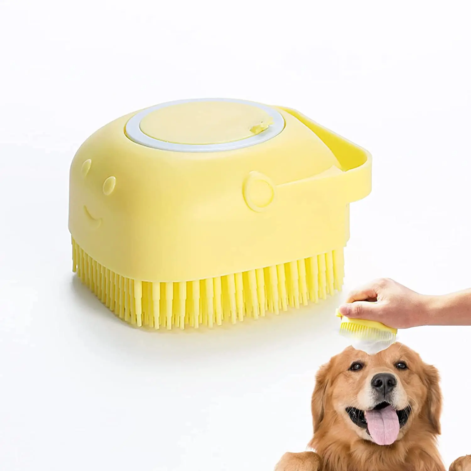 Misthis Portable Dog Bath Brush - Pet Massage Brush Shampoo Dispenser Soft  Silicone Brush Rubber Bristle for Dogs and Cats Shower Grooming (Blue)