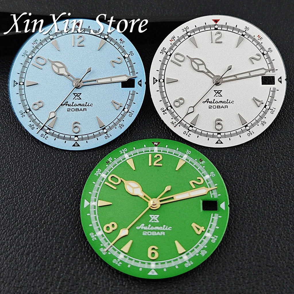 Green Luminous Retro Matte Watch Dial with Hands, 28.5mm