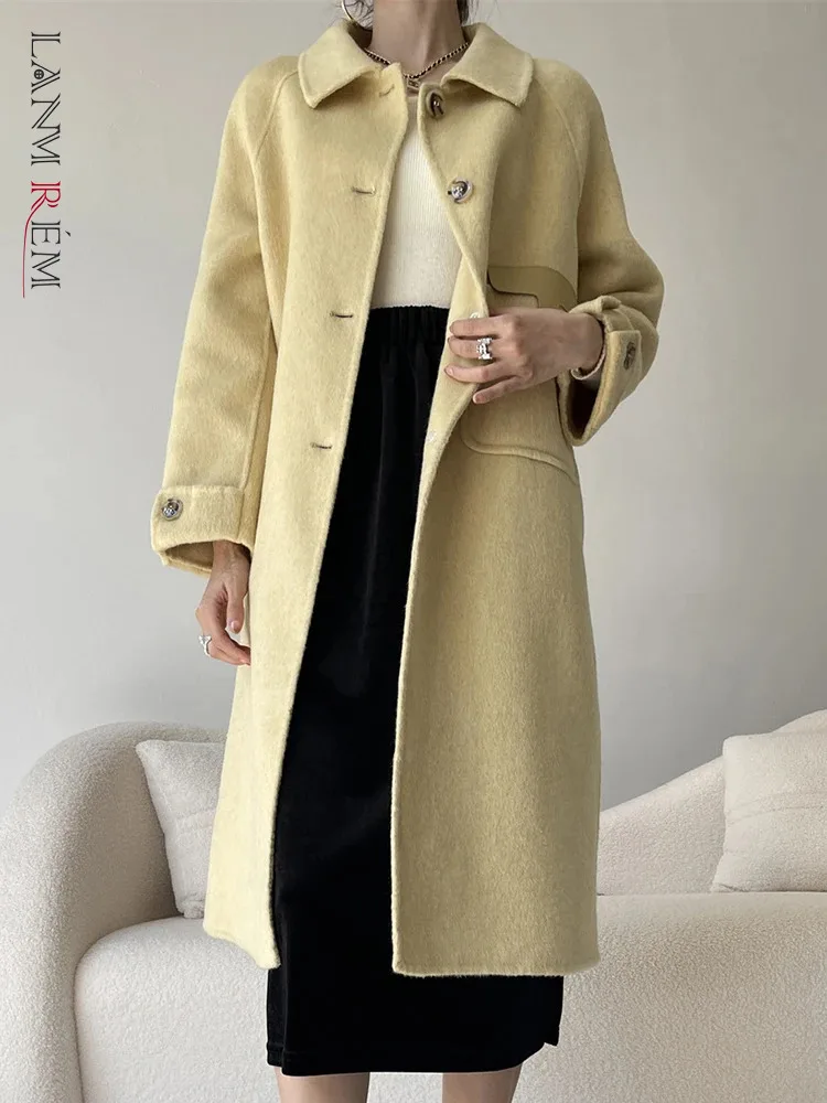 

[LANMREM] 2023 Winter New Woolen Coats For Women Solid High End Single Breasted Warm Female Outwear Fashion Clothing 26D7079