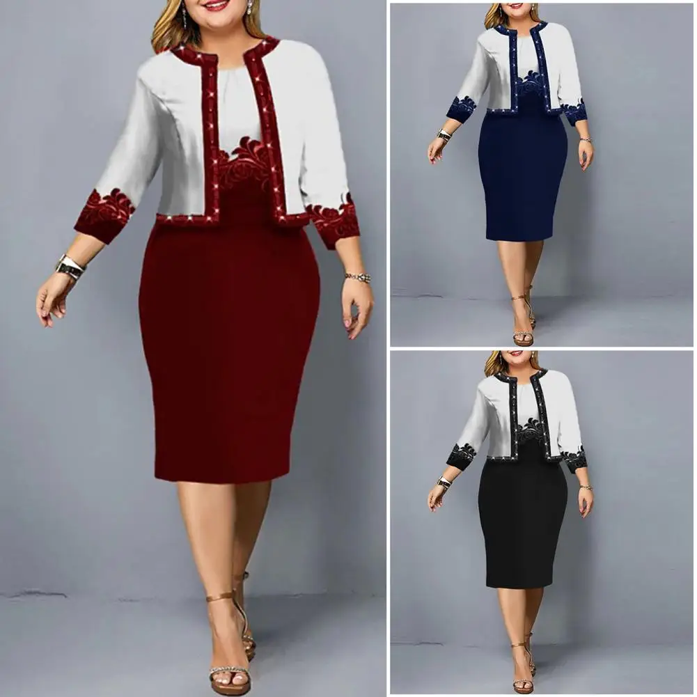 Trendy Women Dress Coat Set Cardigan Coat Knee Length Two Pieces Set Dress Blazer Suit  Formal Dress Blazer Suit for Dating