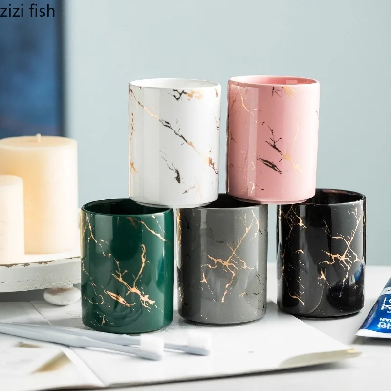 Minimalist Ceramic Mouthwash Circular Toothbrush Toothpaste Cup Creative Couple Cups Household Bathroom Accessories_voghion.com