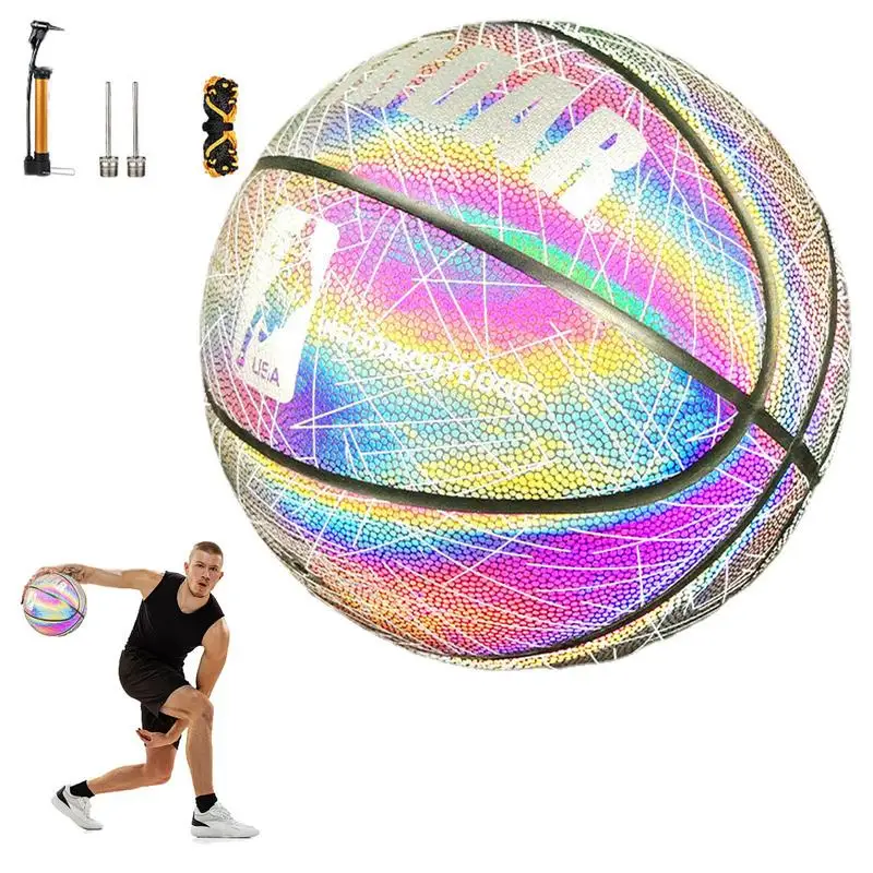 Reflection Basketball Reflective Glowing Luminous Basket Ball Size 7 Game Training Basketball For Adults And Children Reflective