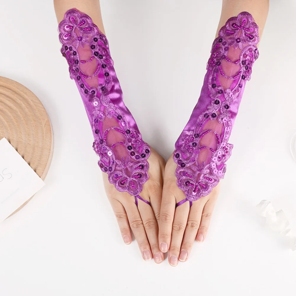 Hot Sale Party Dress Lace Gloves Sexy Rhinestone Wedding Bridal Gloves Clothing Accessories Elegant Evening Prom Decor Party