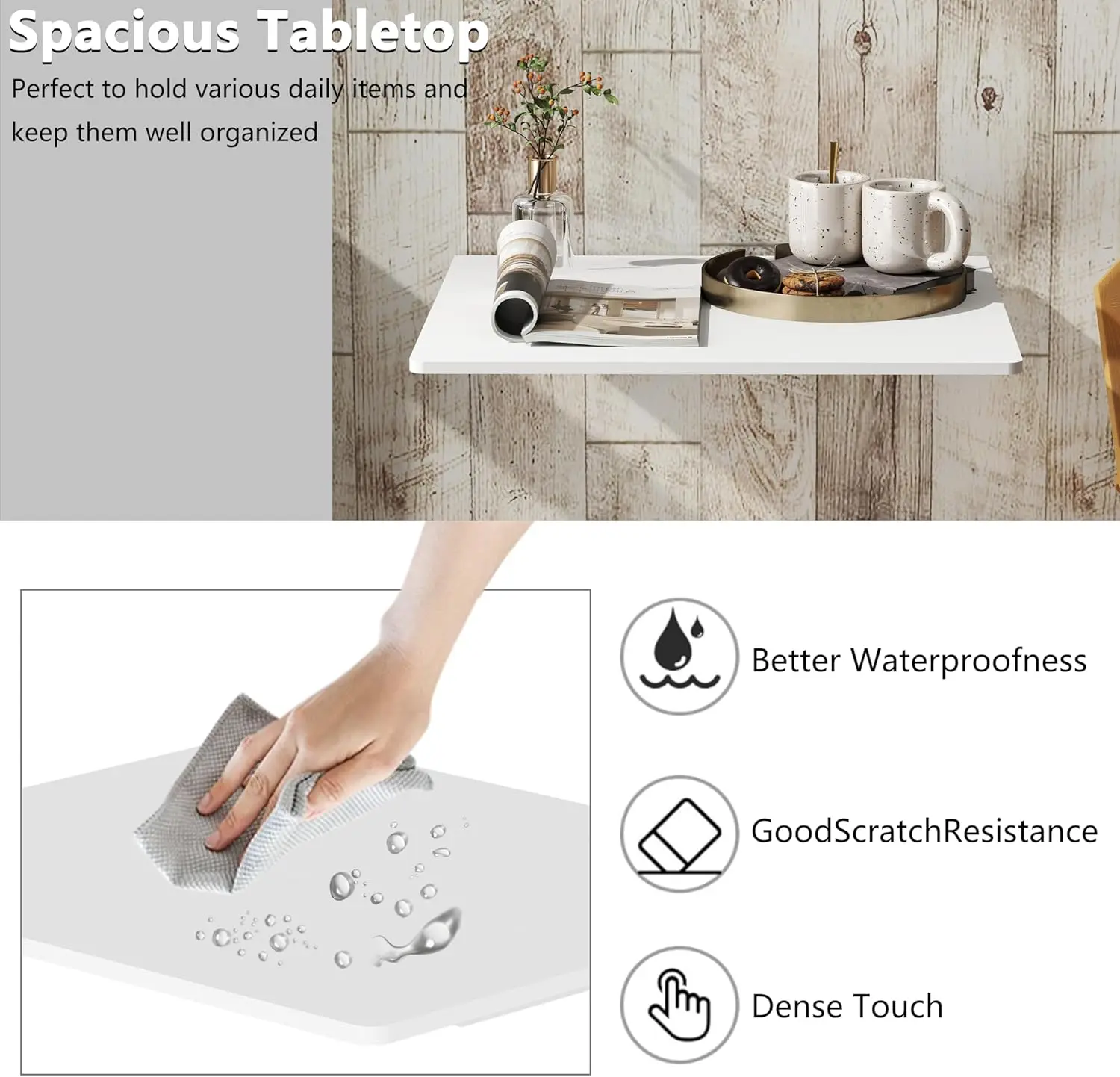 Wall Mounted Folding Desk,Space Saving Drop Leaf Table for Small Spaces,Modern Floating Workbench for Kitchen,Dining,Home Office