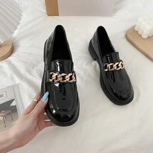 

Metal Chain Oxford Shoes for Women Shoes Woman New Slip on Square Platform Mary Janes Shoes Round Toe Solid Leather Casual Shoes
