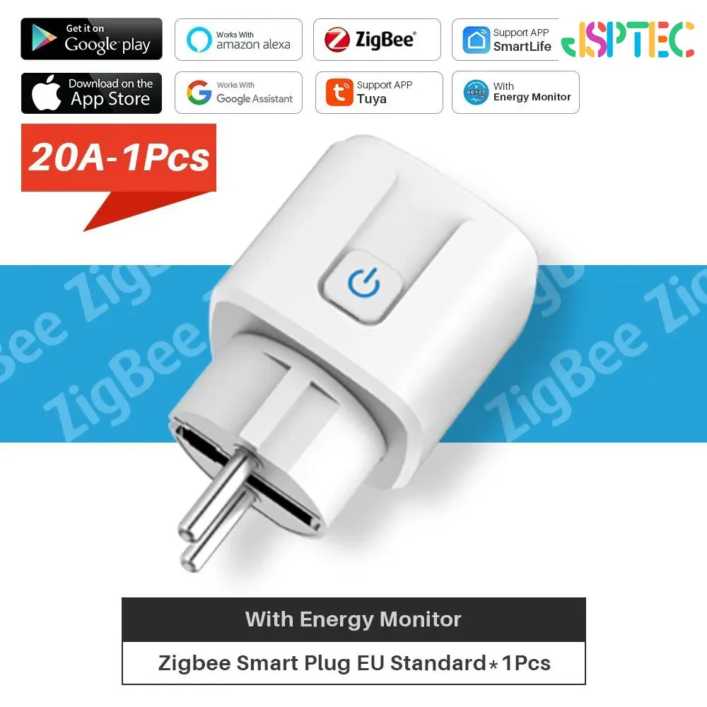 Zigbee EU Smart Plug with Power Monitoring and Voice Control – 16A/20A Capacity