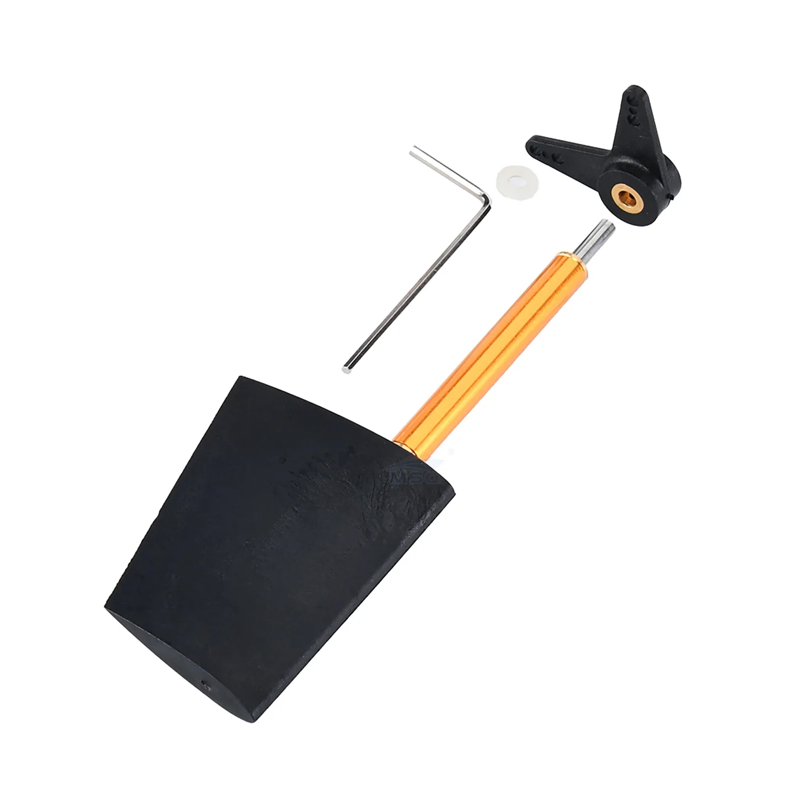 Bras de direction pour bateau RC 52mm droit, fixation et visserie visibles.