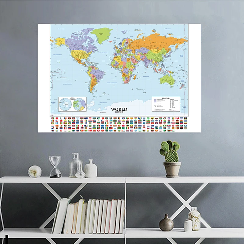 120*80cm Educational Map Large Poster Clear Printed Wall Decor Hanging Art Vinyl and Non-woven Fabric Background Cloth Backdrop