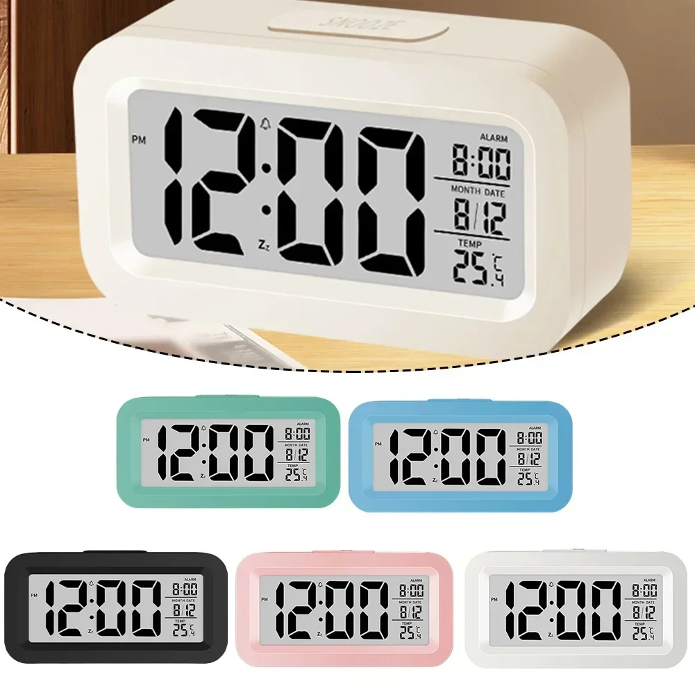 Digital clock LCD alarm with calendar thermometer for desk travel office decor portable large screen display