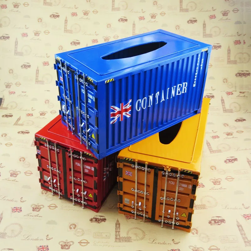 

Creative Iron Docker Shipping Container Model Tissue Box Metal Napkin Holder Case Home Decor Office Desktop Furnishing Articles