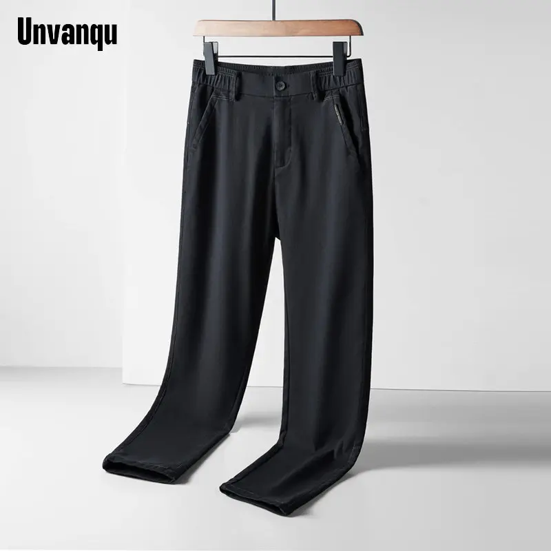 

UNVANQU 2023 Mid Waist Loose Breathable Straight Leg Casual Chic Quick Drying Trousers Plus Male Black Grey Sports Pants Szie 38
