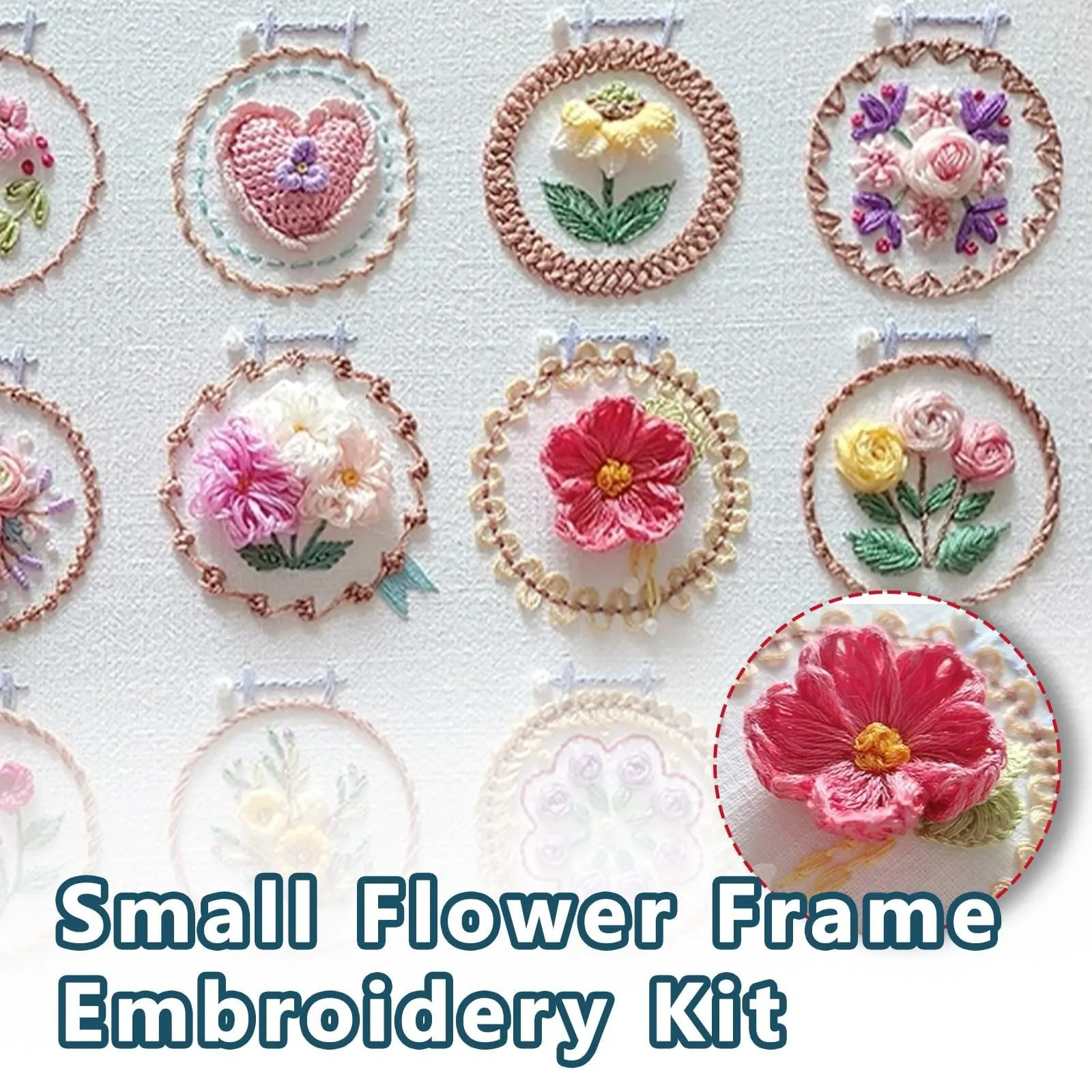 Small Flower Frame Embroidery Kit,Learn 12 Different Stitches Floral Embroidery Starters Kit, For Beginners With Instructions