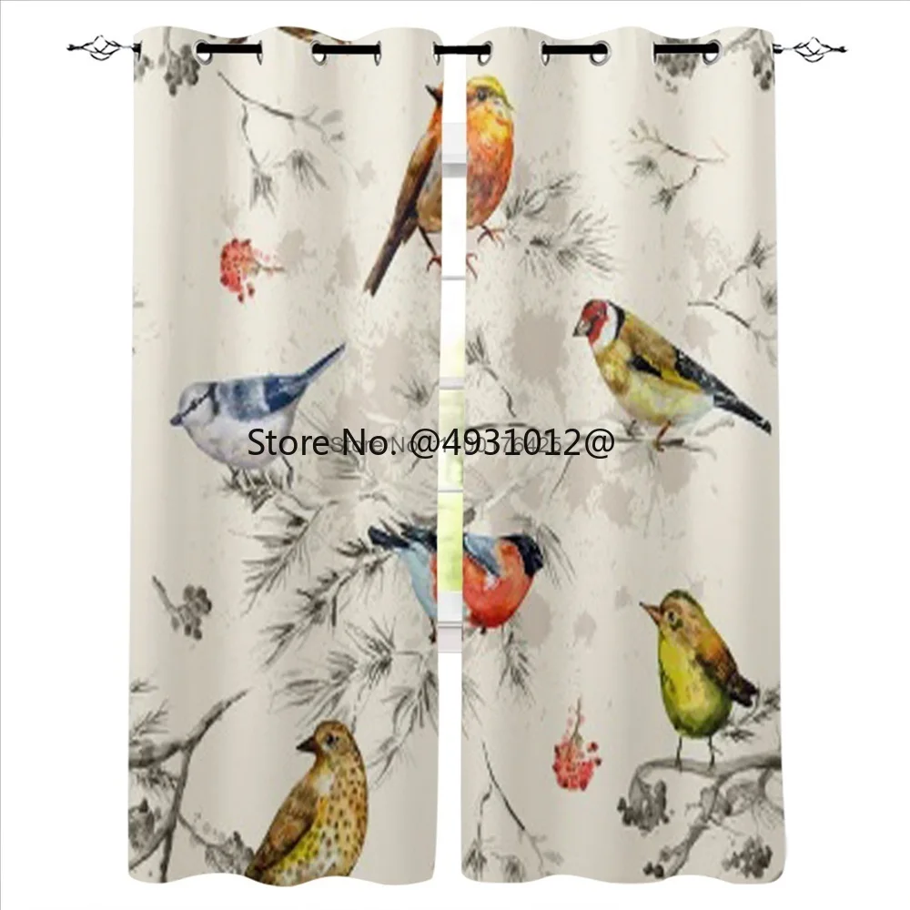 

2023 Vintage Seamless Texture Of Birds Blackout Curtain for Kids Room Children Curtains for Child Bedroom Living Room Decor