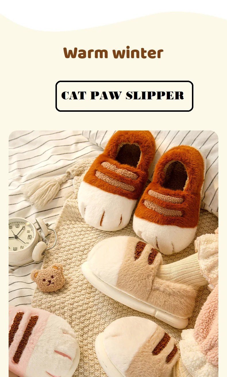 Neue Kitty Claw Furry Loafers Damen Flauschige Slip-On Mules Schuhe Gefütterte Winter Warme Plüsch Hausschuhe Unisex Katzenfuß-Schuhe – Detail 17