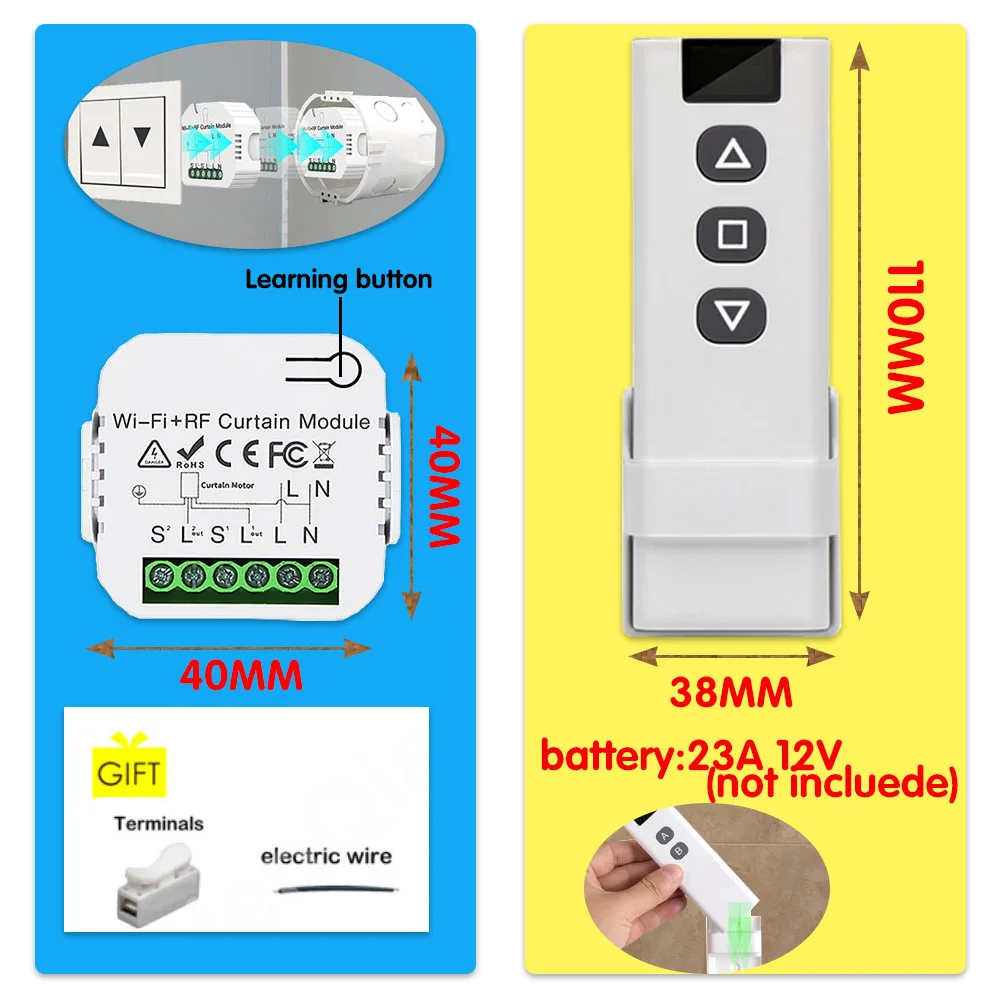  Tuya Smart Life Cortina Interruptor Control Remoto Persianas  Motor Roller Shutter RF+WiFi App Timer Google Home Touch Curtain Smart -  (Color: Blanco, Se envía desde: Estados Unidos) : Herramientas y Mejoras