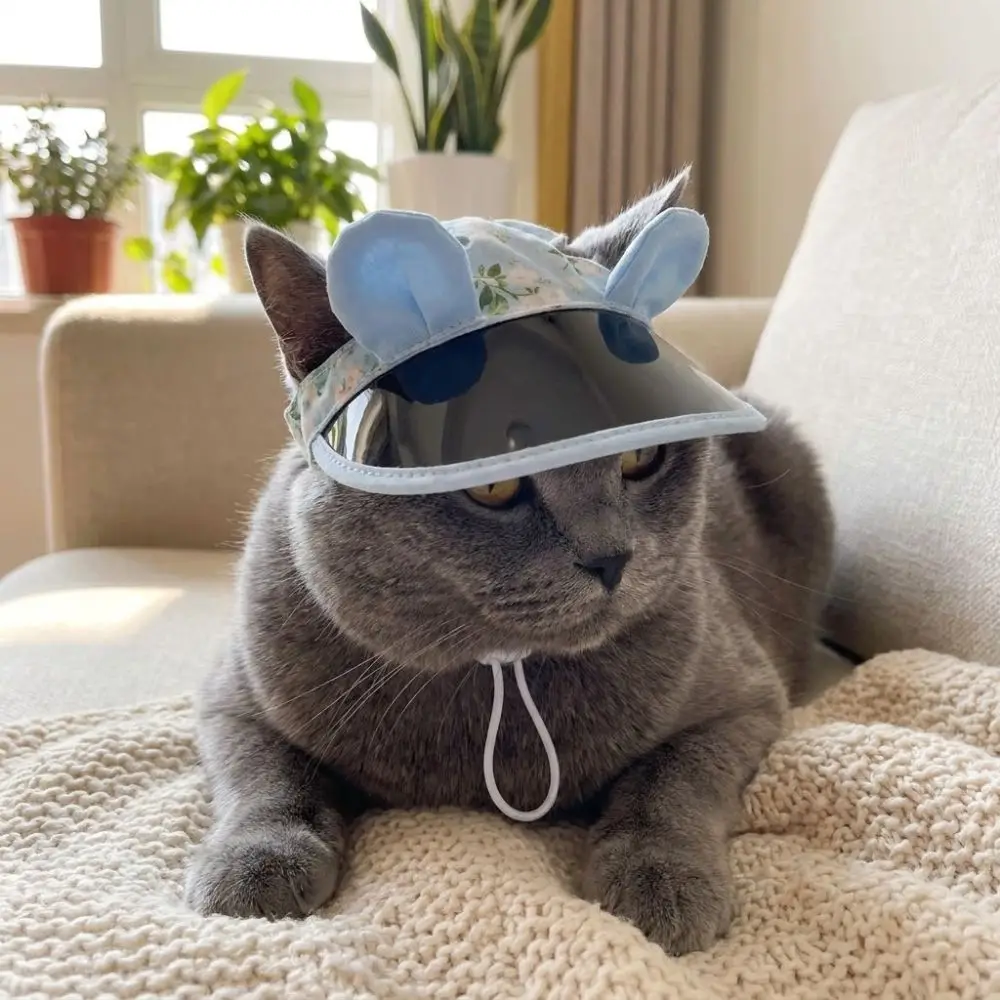 통기성 강아지 자외선 차단 모자, 조절 가능한 UV 차단 고양이 햇빛 가리개 모자 (귀 구멍 포함), 화려한 프린트 강아지 바이저 모자, 여행용