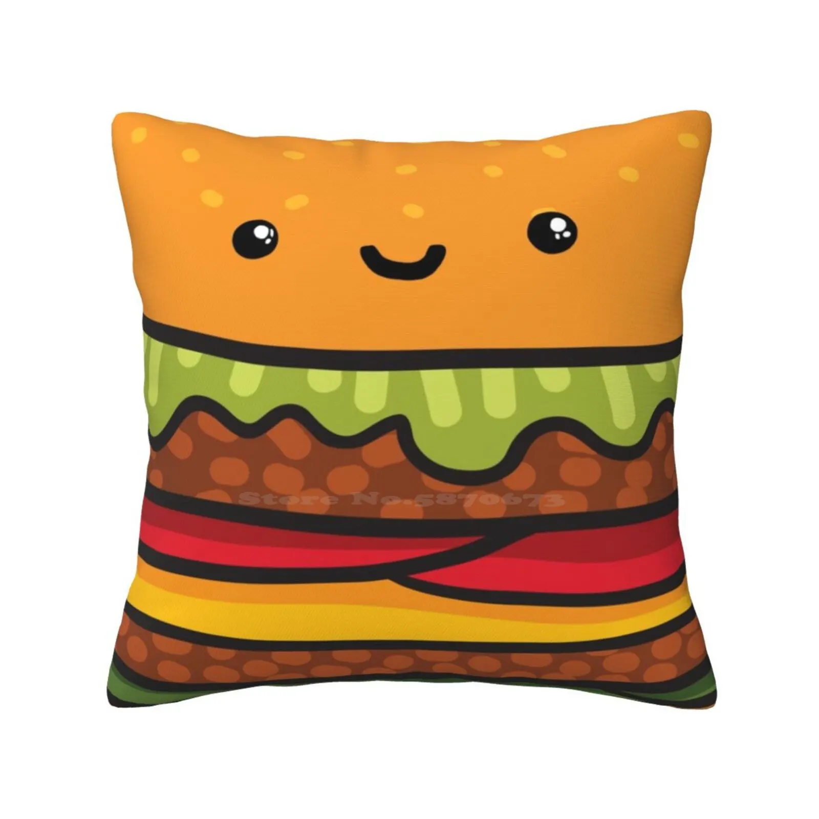 

Cute Burger. Hamburger Fast Food. Home Sofa Car Waist Throw Pillowcase Junk Fastfood Hamburger Cute Character Face Cheeseburger