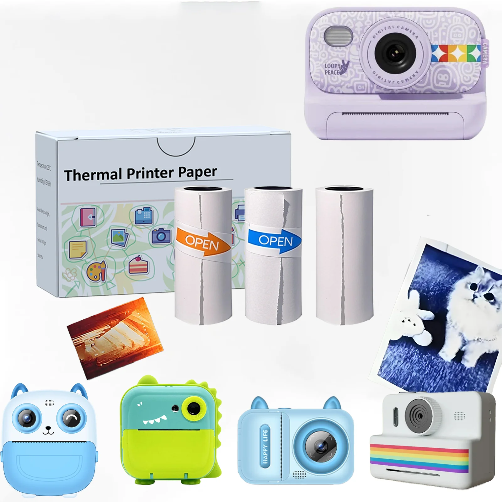 Orange Blue Black Color Print Kid Instant Camera Print Refill Paper- 57*25mm Thermal Print Paper Rolls Photo Print HD Printing