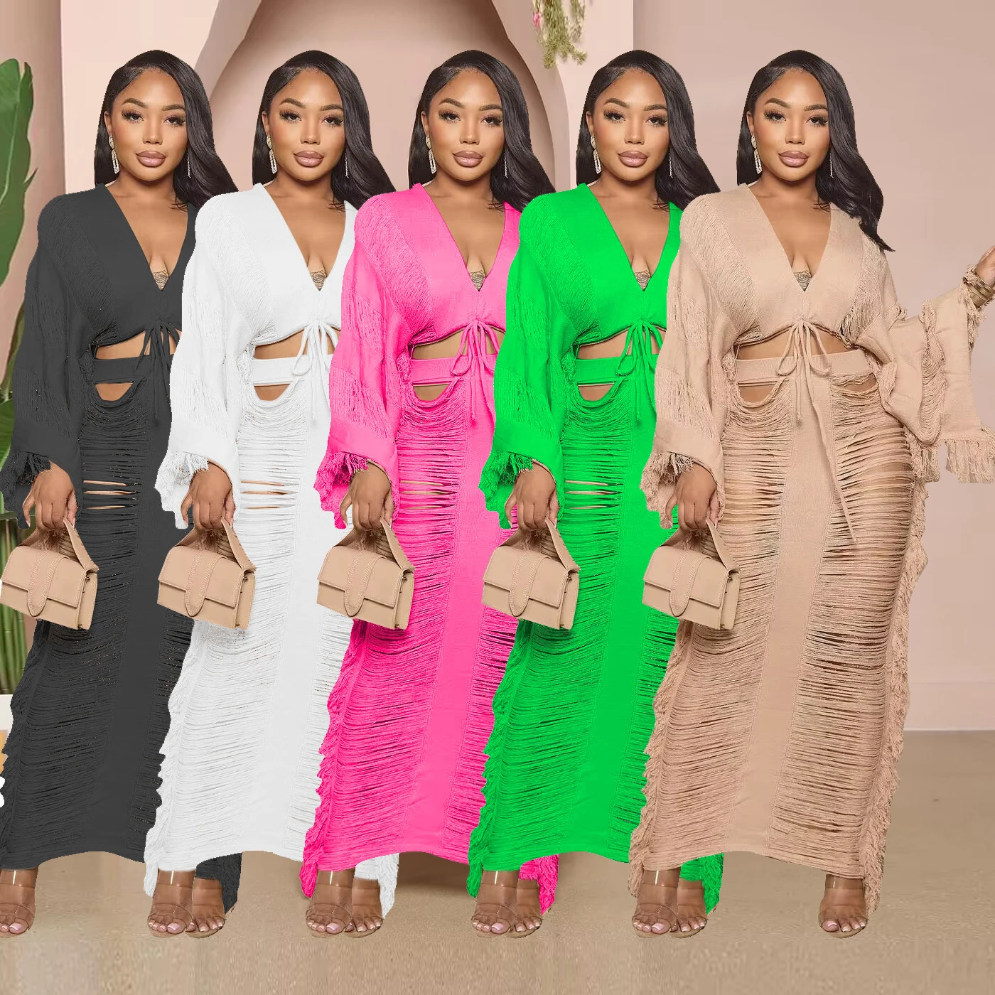 Crochet Two Piece Skirt Sets Knitted Dress 2023 Summer Women