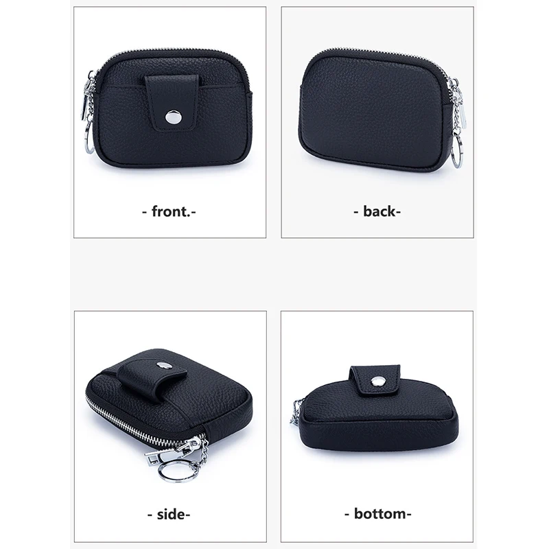 Women's Genuine Leather Mini Coin Purse Zipper Wallet with Key Holder Women's Soft Cow Leather Pouch Pocket Wallet for Change