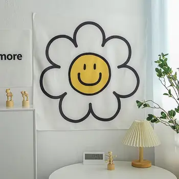 1pc 70*70cm 매달린 천 꽃 웃는 태피스트리 벽 매달려 생일 파티 룸 배경 벽 장식 기숙사 침실