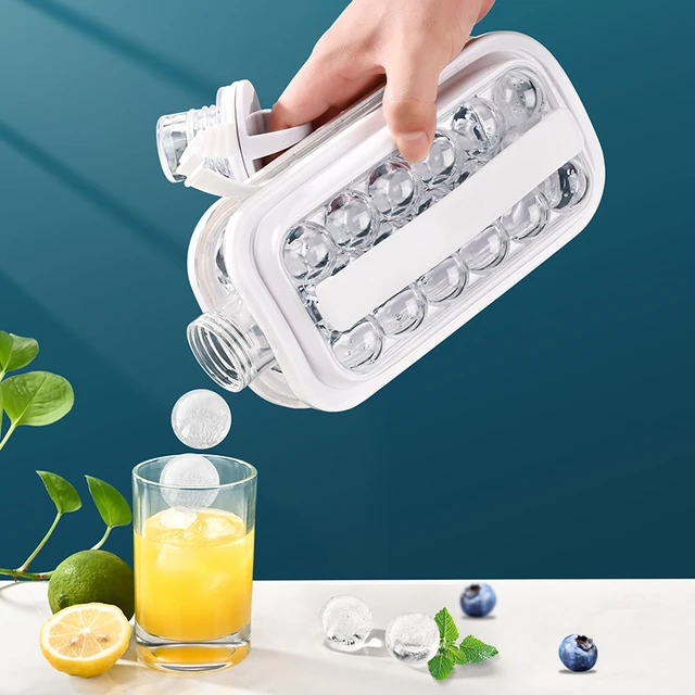 2-in-1 Ice Ball Mold Ice Cube Maker Water Bottle Ice Tray Leakproof Cap  Ideal for Home & Outdoor Hockey, Parties, Beverages, White 