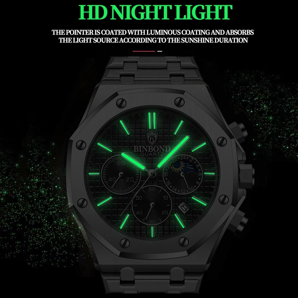 Obsidian Chronograph Sport Watch — Luminous Steel - Image 3