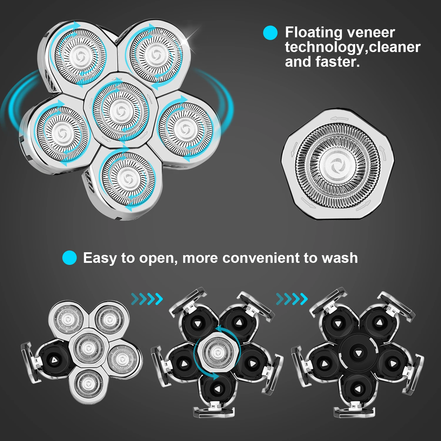 hiena Electric Shaver Head Replace Shaver Head MJTXD01SKS Cutter Head Accessories Electric Shaver Replacement 5 Heads 9D Floatin 3