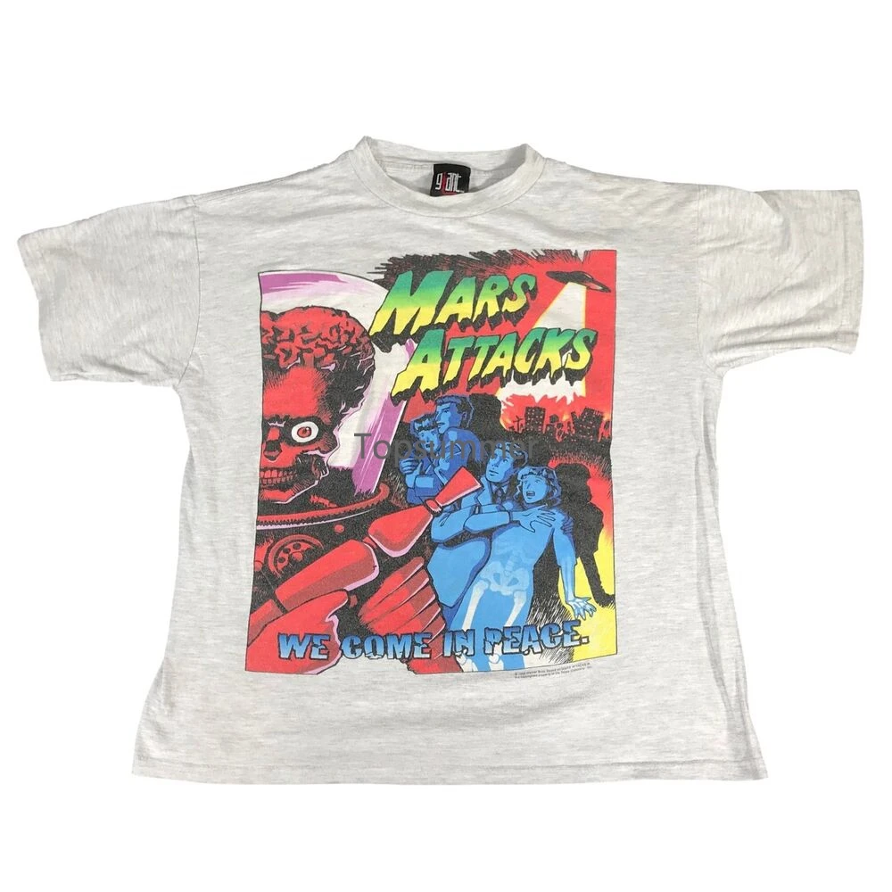 

Mars Attacks "We Come In Peace" T-Shirt Short Sleeve Tee Reprint H8674