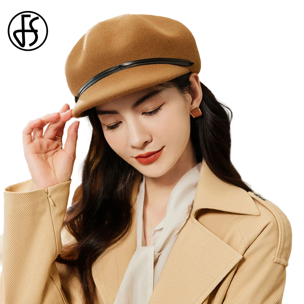 FS Elegant Wool Beret Hats For Women Autumn Winter Retro Versatile