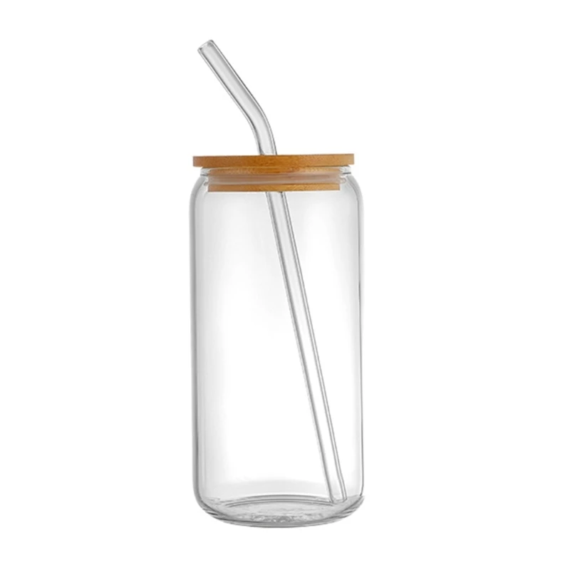 

2024 New Drinking Glasses with Bamboo Lids and Glass Straw 1/4pcs Set for Hotel Canteens 18oz Can Shaped Glass Cups Beer Glasses