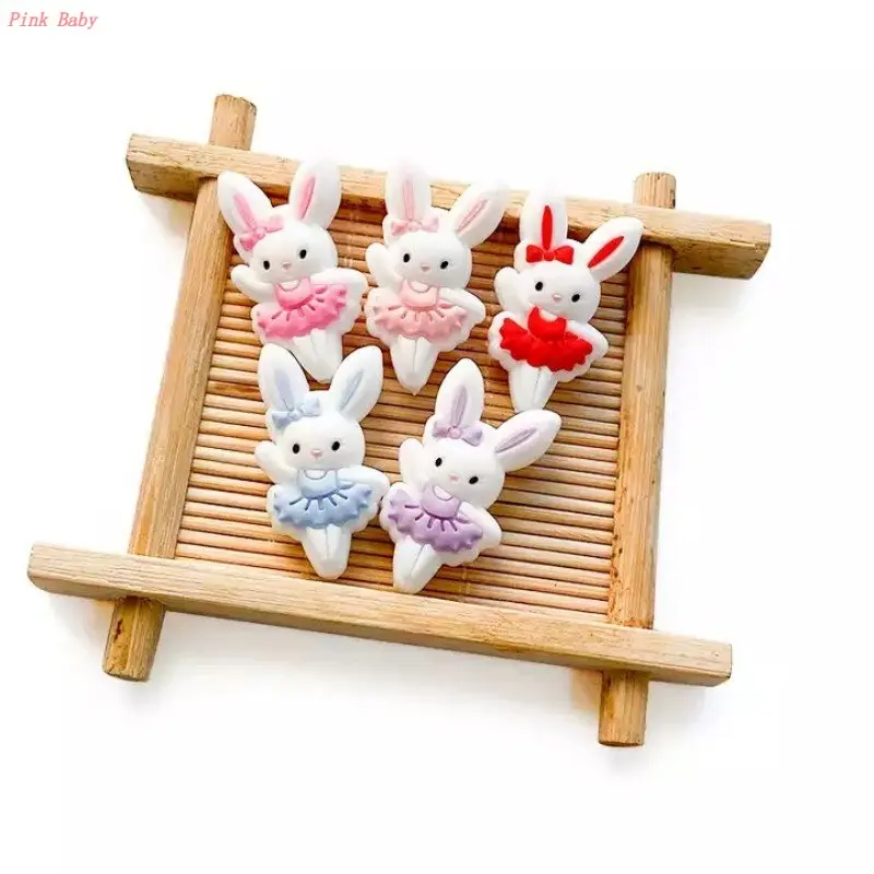 Cartoon Silicone Beads 10Pcs BPA Free Ballet Rabbit Silicone Teething Beads For Jewelry Making DIY Pacifier Chain Accessories