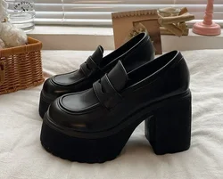 2023 Hot Sale Women Shoes Retro Platform Shoes Casual Uniform High Heel Leather Shoe College Mary Jane Solid Color Ladies Shoes