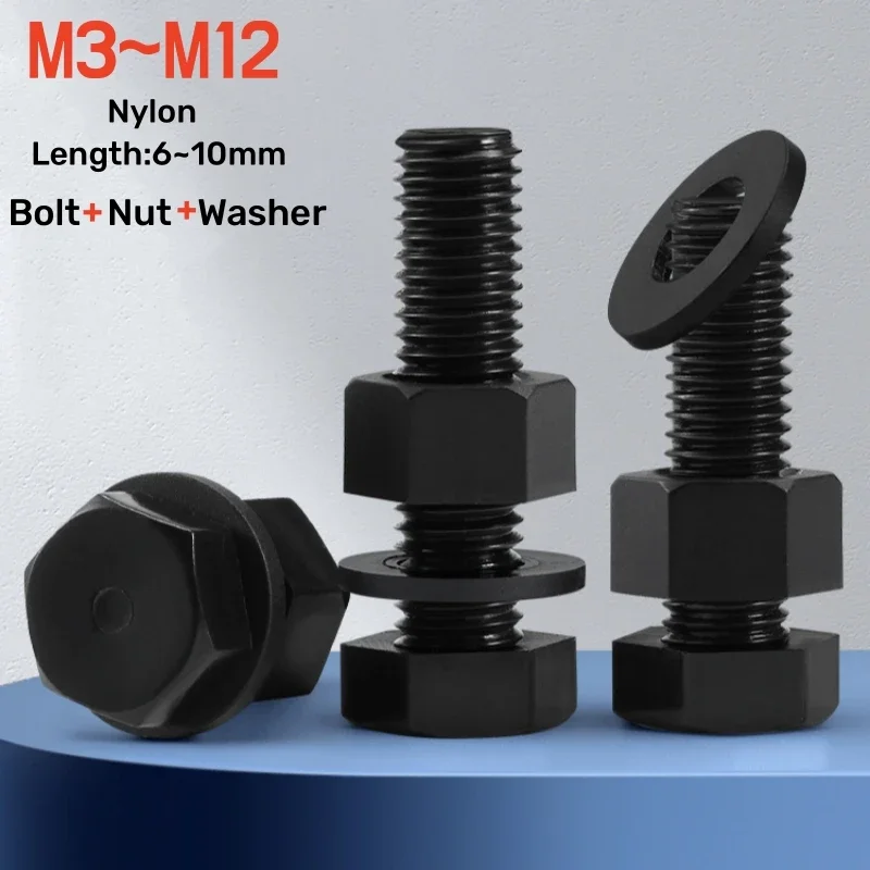 216pcs Black Nylon Hex Screw Nut Washer Kit - M4 To M10 Assortment For Electronics & PCB