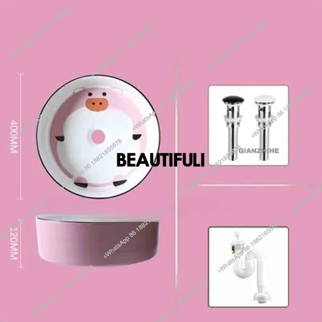 อ่างล้างหน้าแบบตั้งพื้นทรงกลมเซรามิก อ่างล้างหน้าสำหรับห้องน้ำ อ่างล้างหน้าสำหรับเด็ก 6