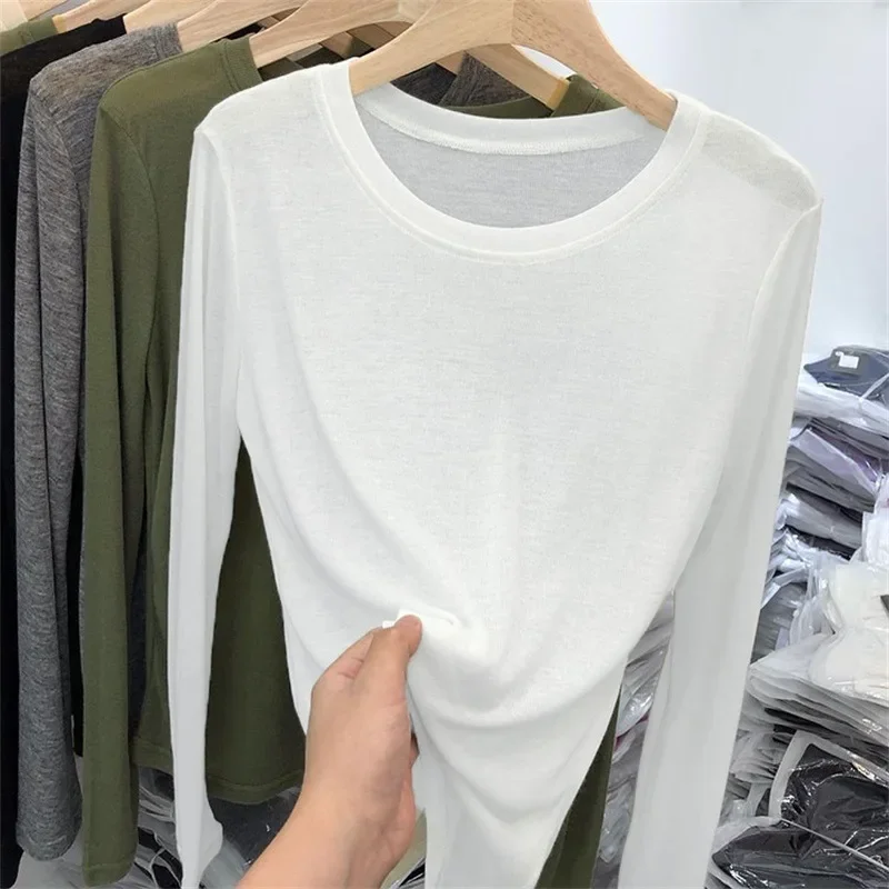 2023 Summer Women Golf Sunscreen with long sleeves and ultra-thin ice silk bottoming shirt and round neck turtleneck top