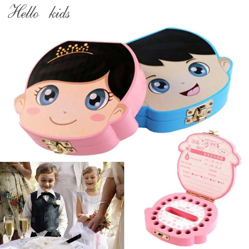 

Spanish English Color Wooden Baby Tooth Box Boy Girl Organizer Milk Teeth Storage Collect Teeth Umbilica Save for Newborn Gifts