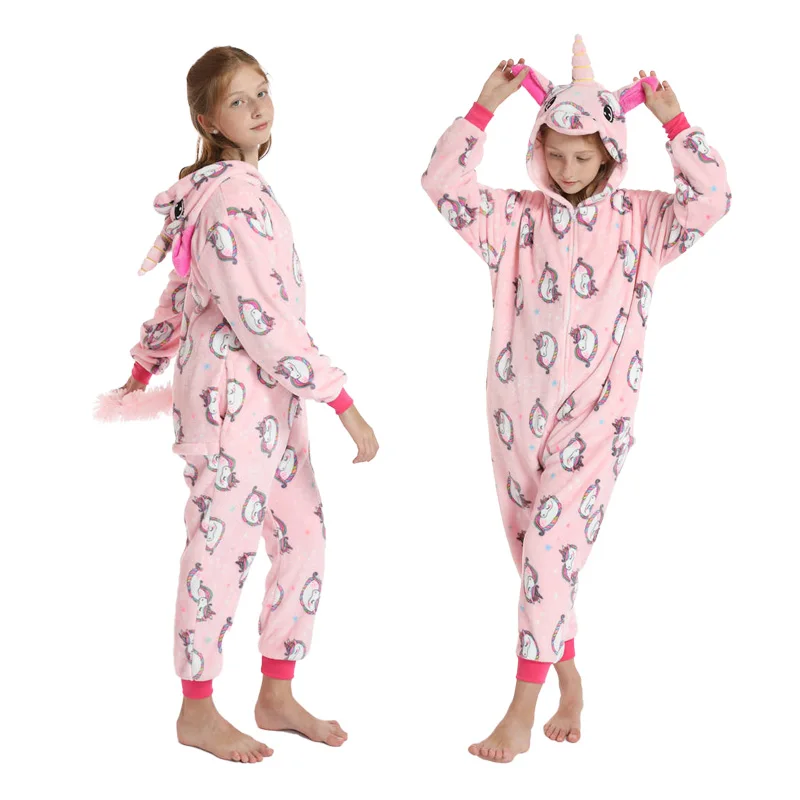 

Kigurumi Kids Sleepwear Outdoor Thermal Pajamas Thicken Casual Nightgowns Loungewear Onesies Hooded Long Sleeve Flannel Winter