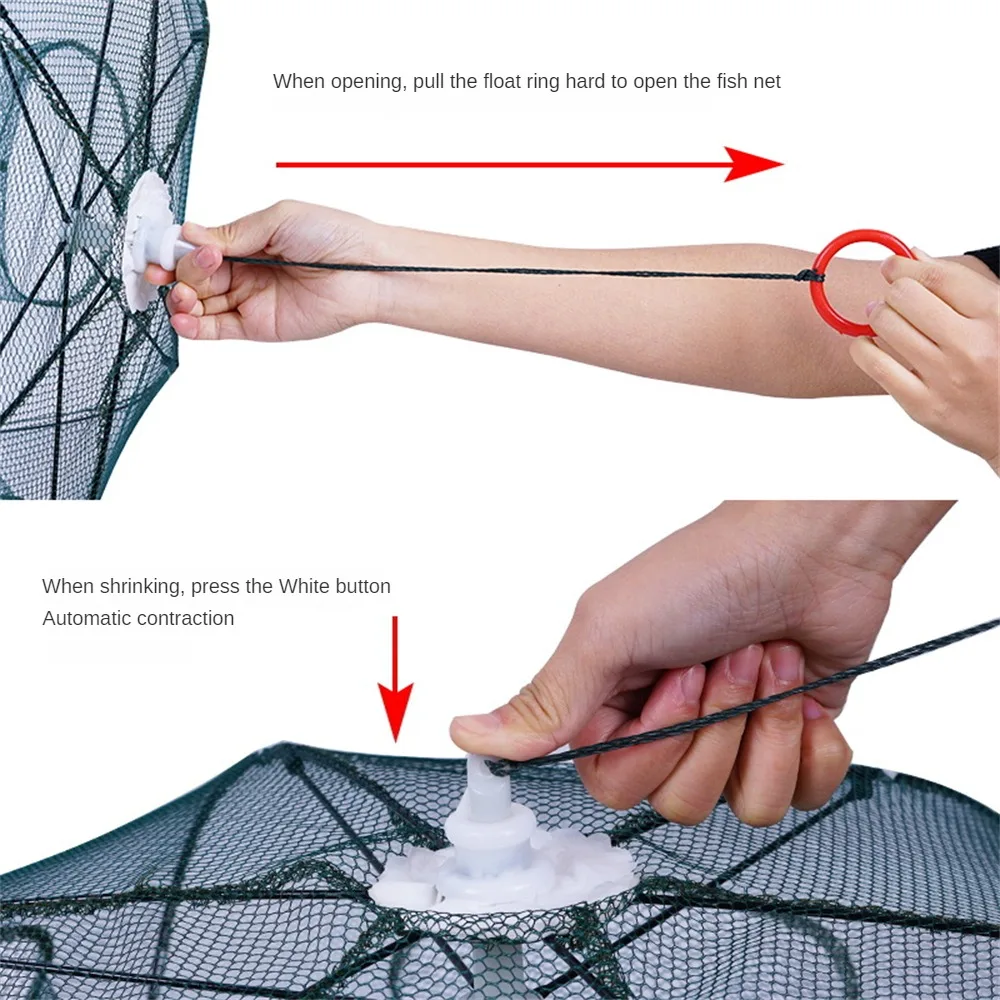 4-16 Hole Portable Automatic Hand Fishing Net Hexagon Fish Network Casting Nets Crayfish Shrimp Catcher Tank Trap Cage Mesh Tool images - 6