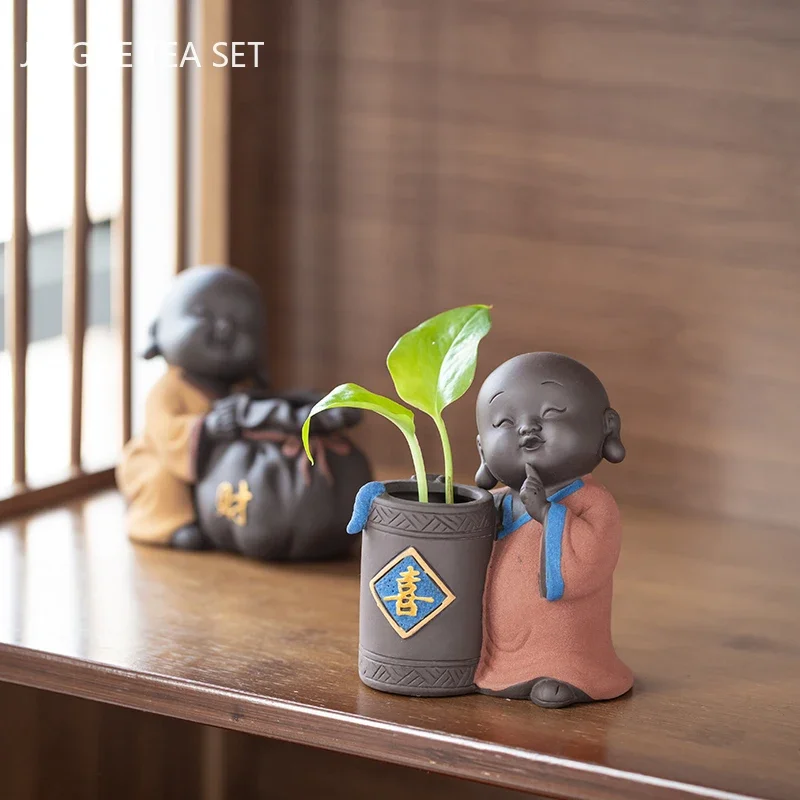 Chinese Yixing Purple Clay Tea Pet Ornament lovely Little monk Model Tea Ceremony Accessories Home Office Desktop Decor Crafts