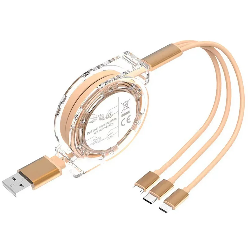 Retractable Data USB Cable 3 in 1 for iPhone 13 Charger Fast Wire Charging Cable For Android Phone Type C Xiaomi Huawei Samsung