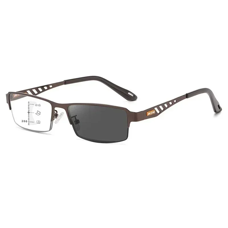 Large Frame Multifocal Glasses Men Square Metal Photochromic Reading Glasses Blue Light Blocking Eye Protection Eyeglasses 5
