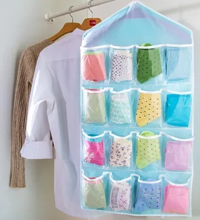 Clear Hanging Organizer with 16 Pockets for Socks, Bras, Underwear, and Accessories